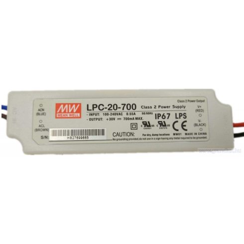 MeanWell 20W LPC-20-700 20W 9-30V/700mA LED tápegység IP67