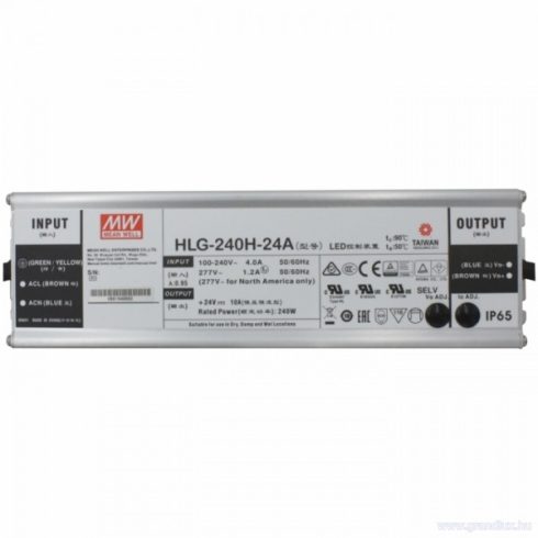 MEANWELL 240W HLG-240H-24A IP65 fém 24VDC